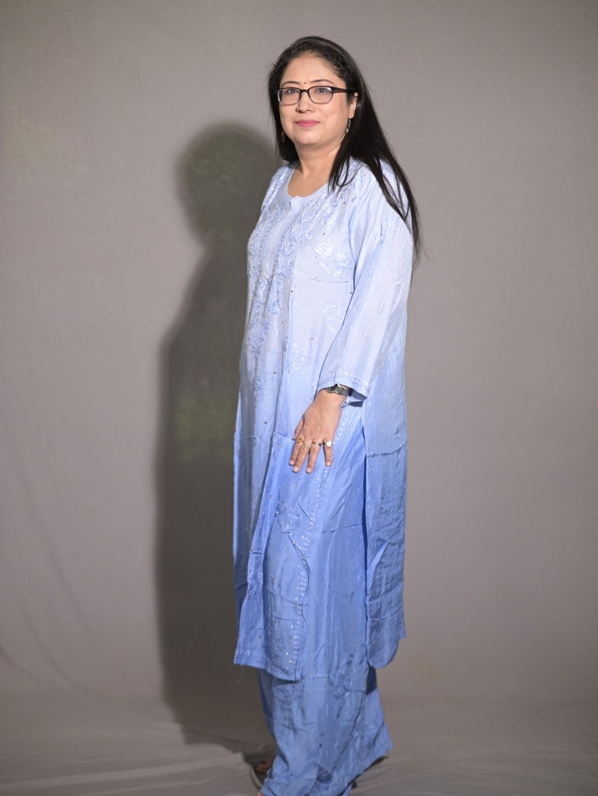 Blue Ombre Muslin Kurta Plazo Set