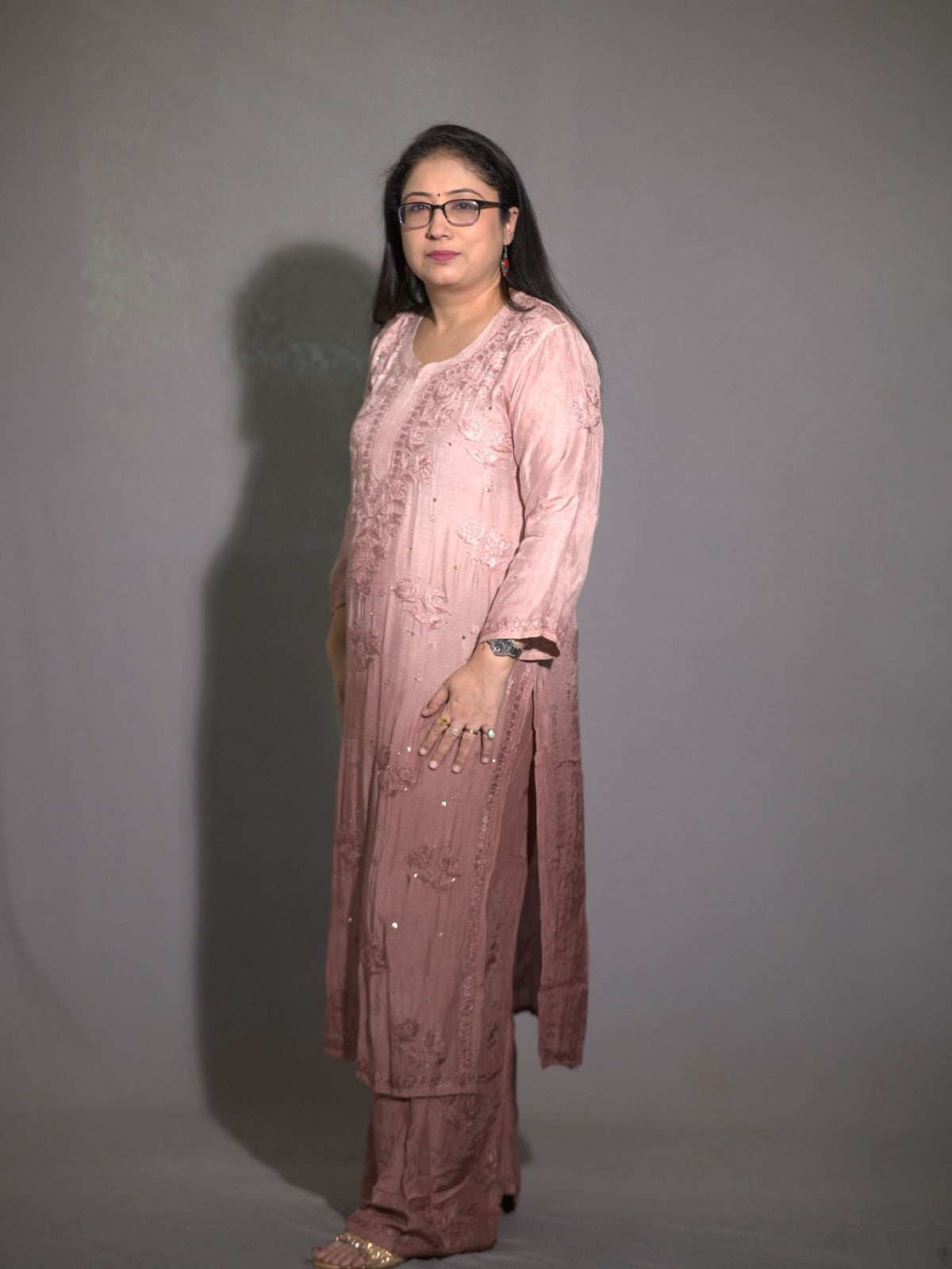 Rosewood Ombre Muslin Kurta Plazo Set