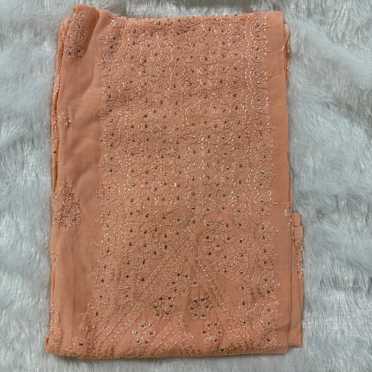 Peach Muslin Straight Mukaish Kurti
