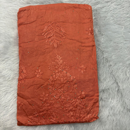 Terracotta Orange Modal Satin Straight Mukaish Kurti