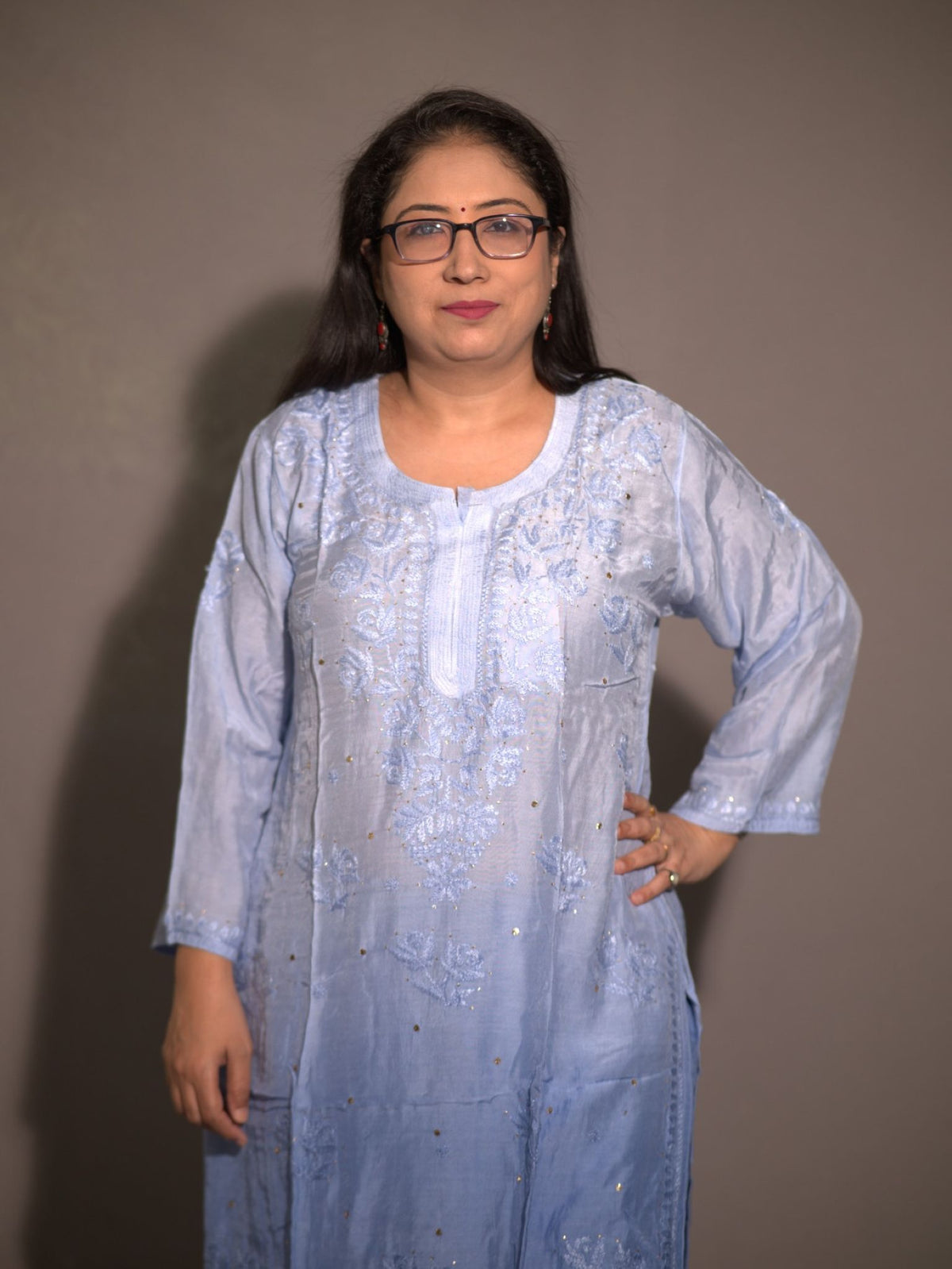 Blue Ombre Muslin Kurta Plazo Set