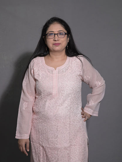 Blush Pink Kota Cotton Straight Kurti