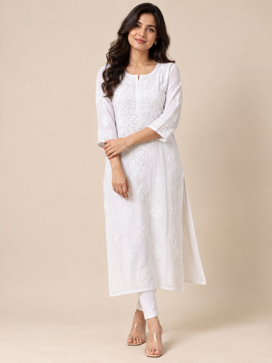 White Viscose Rayon Straight Kurti