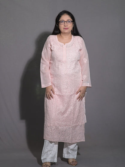 Blush Pink Kota Cotton Straight Kurti