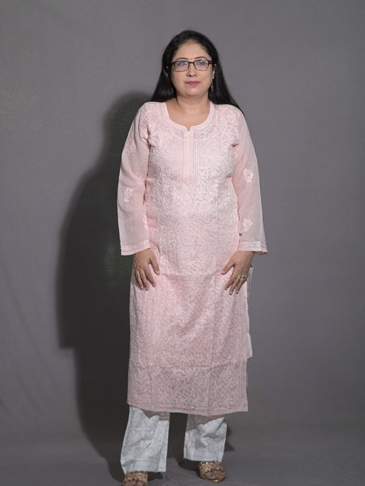 Blush Pink Kota Cotton Straight Kurti