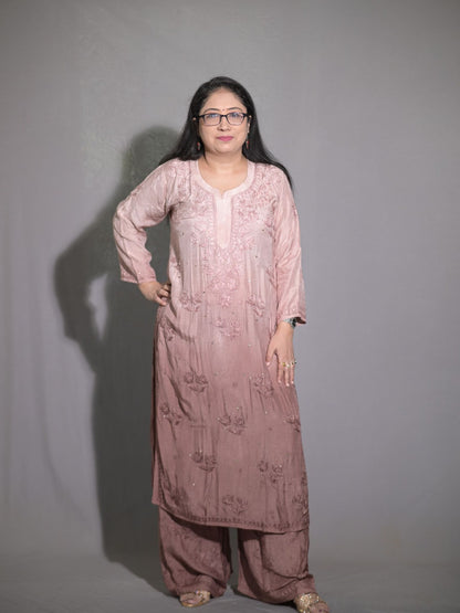 Rosewood Ombre Muslin Kurta Plazo Set