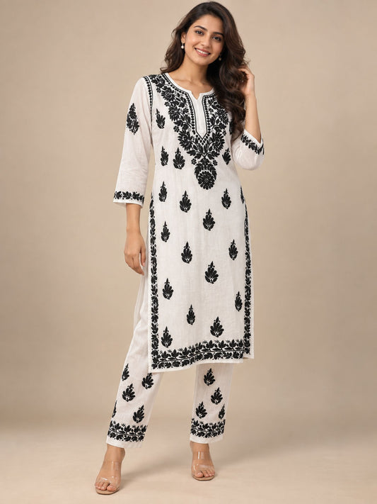 White Black  Modal Kurta Plazo Set