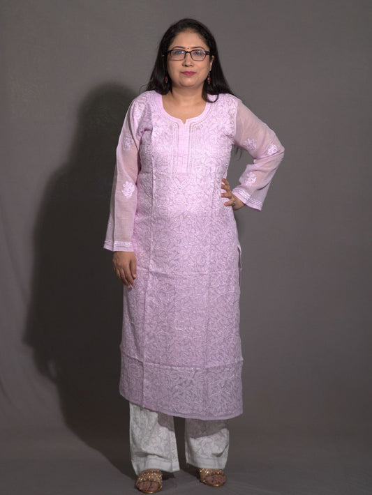 Lavender Kota Cotton Straight Kurti