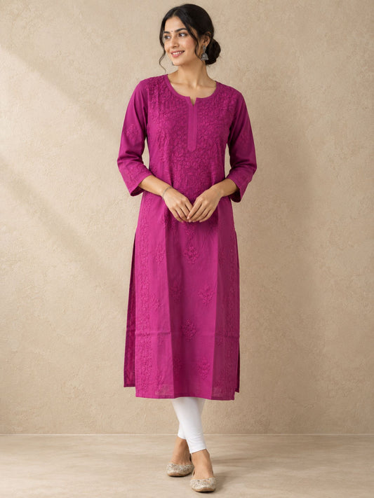 Maroon Viscose Rayon Straight Kurti