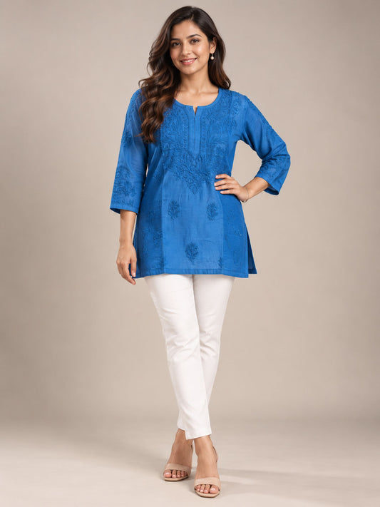 Navy Blue Muslin Short Kurta