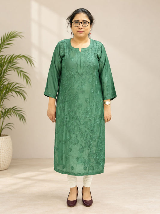 Peacock Green Chanderi Straight Kurti