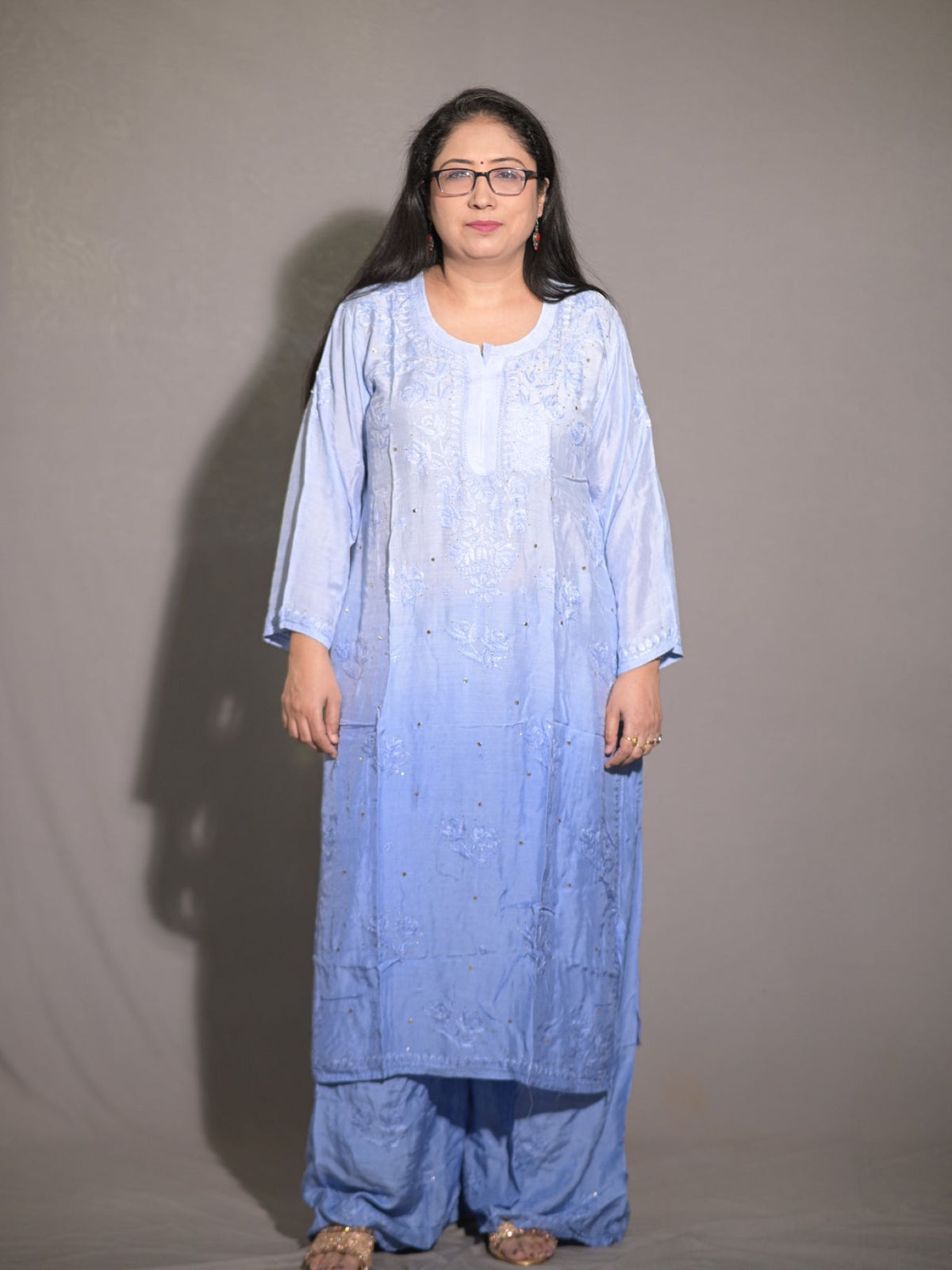 Blue Ombre Muslin Kurta Plazo Set