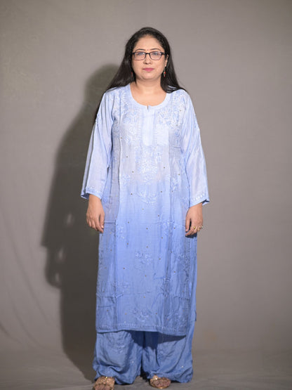 Blue Ombre Muslin Kurta Plazo Set