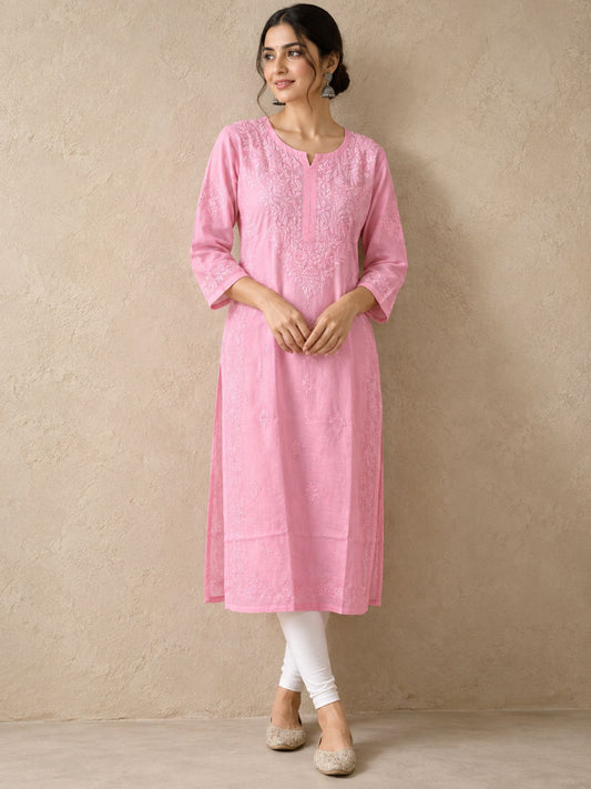 Pink Viscose Rayon Straight Kurti