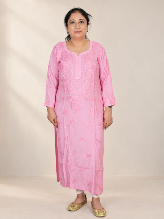 Rose Pink Muslin Straight Kurti