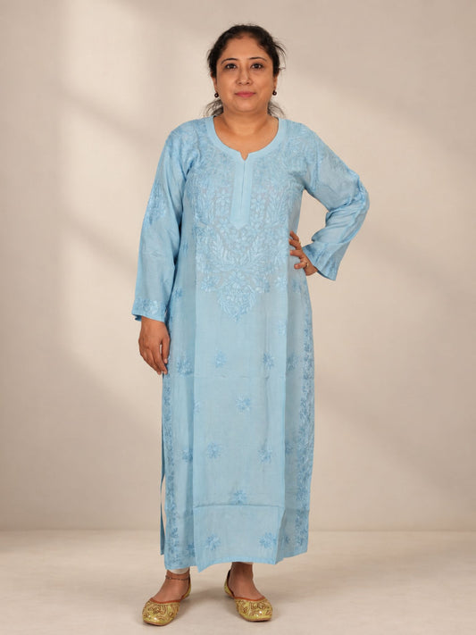 Mist Blue Muslin Straight Kurti