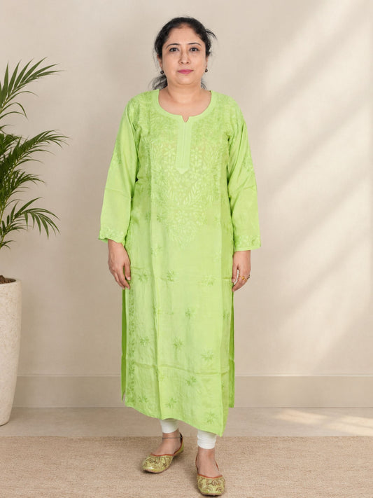 Olive Green Muslin Straight Kurti