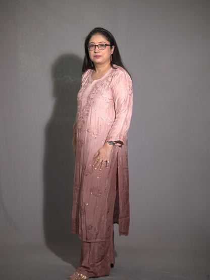 Rosewood Ombre Muslin Kurta Plazo Set