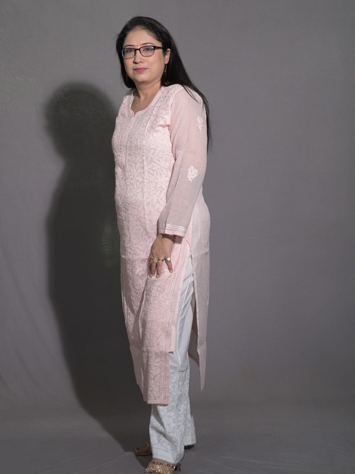 Blush Pink Kota Cotton Straight Kurti