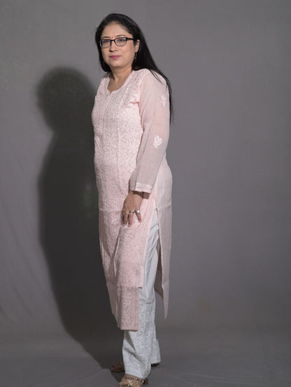Blush Pink Kota Cotton Straight Kurti
