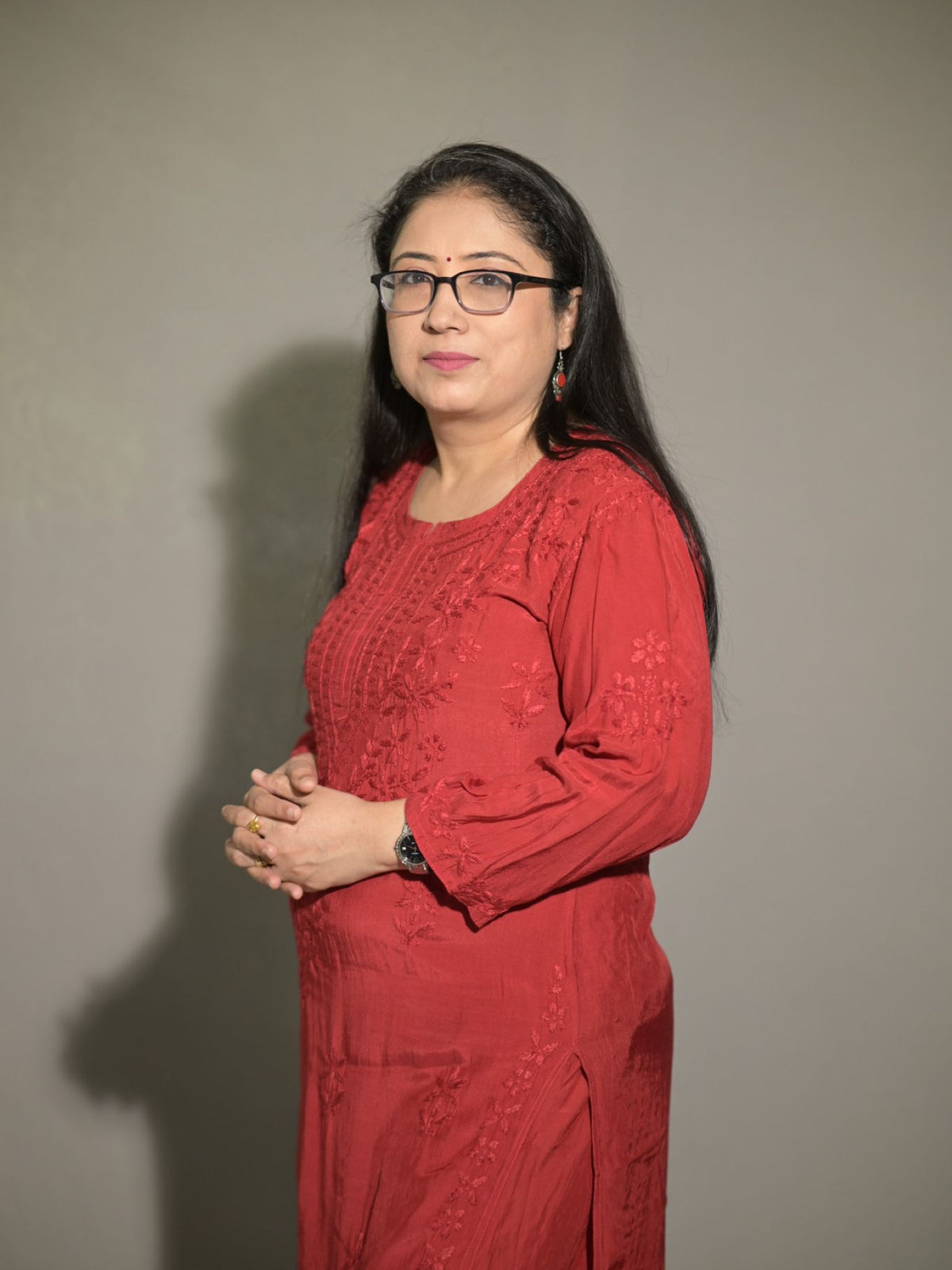 Crimson Red Muslin Kurti Plazo Set