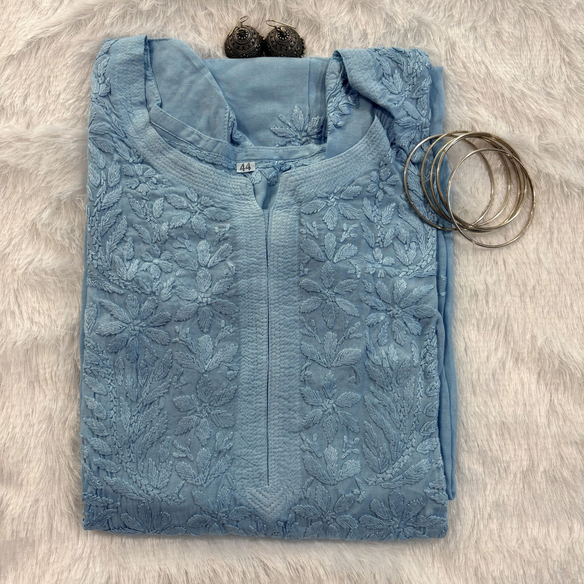 Mist Blue Muslin Straight Kurti